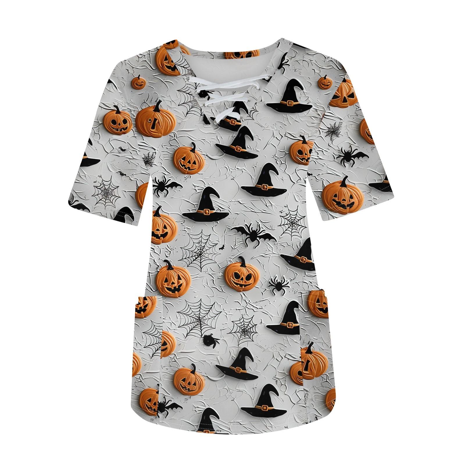 

Женский модный комбинезон с V-образным вырезом и короткими рукавами, карманы на шнурках, топы с принтом на Хэллоуин, топ для кормящих мам XXXL белый