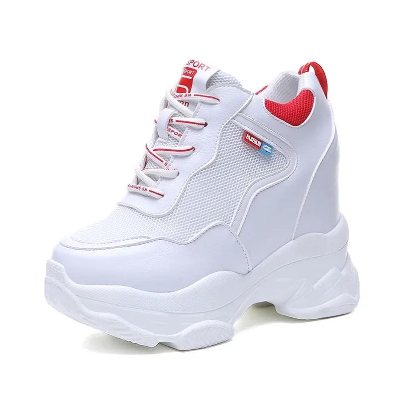 Fashion 11CM White Trendy Shoes Women High Top Sneakers Women Platform Ankle Boots Basket Femme Chaussures Femmes Height Increase Shoes