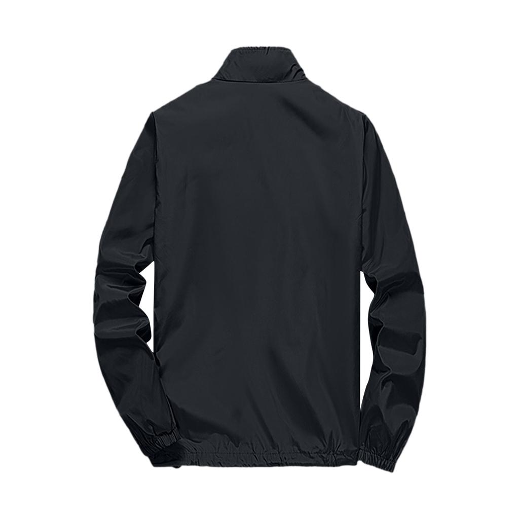 Lightweight Stand Collar Windbreaker Jacket for Men with Zipper Closure and Elastic Cuffs Casual Outerwear for Spring Fall