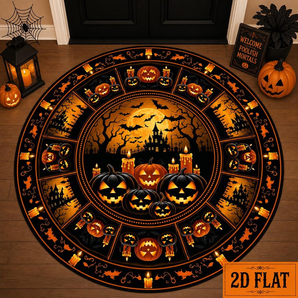 Bat Wing Pumpkin Halloween Round Rug Living Room Round Carpet Bedroom Round Mat Front Gate Hallway Floor Reception Room Space