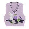 Rabbit Pattern Women's Sweater Vest Sleeveless Layered V-neck Knitted Vests Autumn Fashion Woman Oversized Loose Top