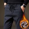 Winter Men's Warm Casual Pants Fashion Thick Fleece Slim Office Pants