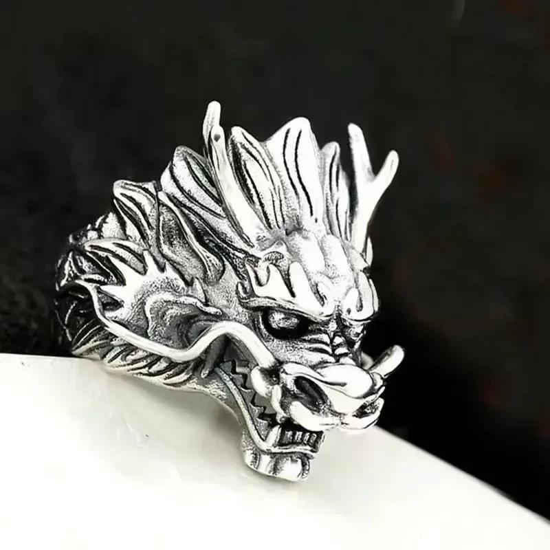 New Arrival Silver Dragon Head Ring for Men Women Personality Opening Adjustable Stainless Steel Finger Jewelry Accessory