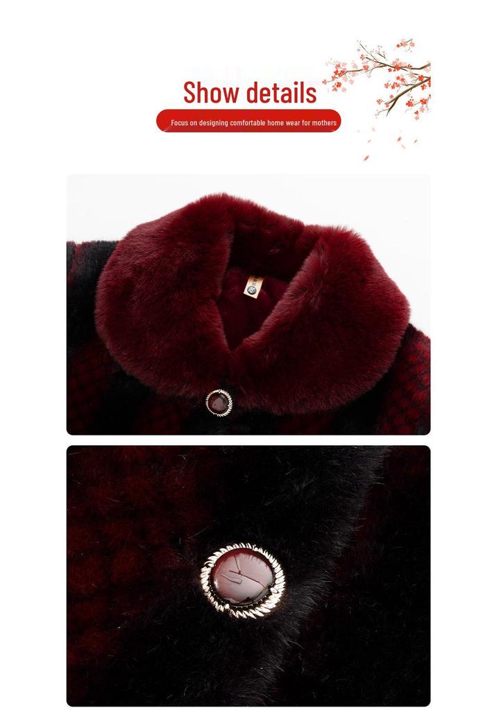 Grandma Winter Faux Mink Velvet Coat - New Style Fur Collar Jacket for Middle-Aged & Elderly Women, High-End Mom's Warm Clothing