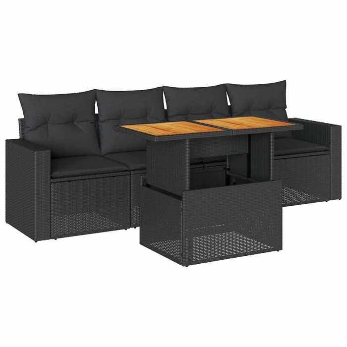 VidaXL Salon de jardin 5 pcs avec coussins noir résine tressée, ensemble de canapés d'extérieur, salon de jardin, ensemble 3326981