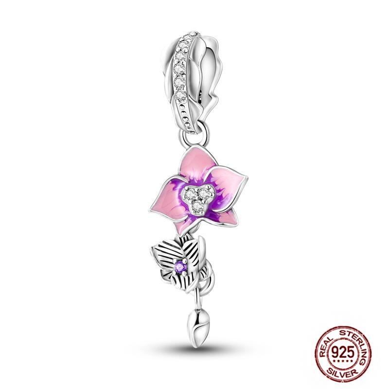 Colorful Heart Murano Glass Flower Travel Pink Charm Bead Components Copper Metal Compatible With Authentic Original Bracelet High Quality Fine