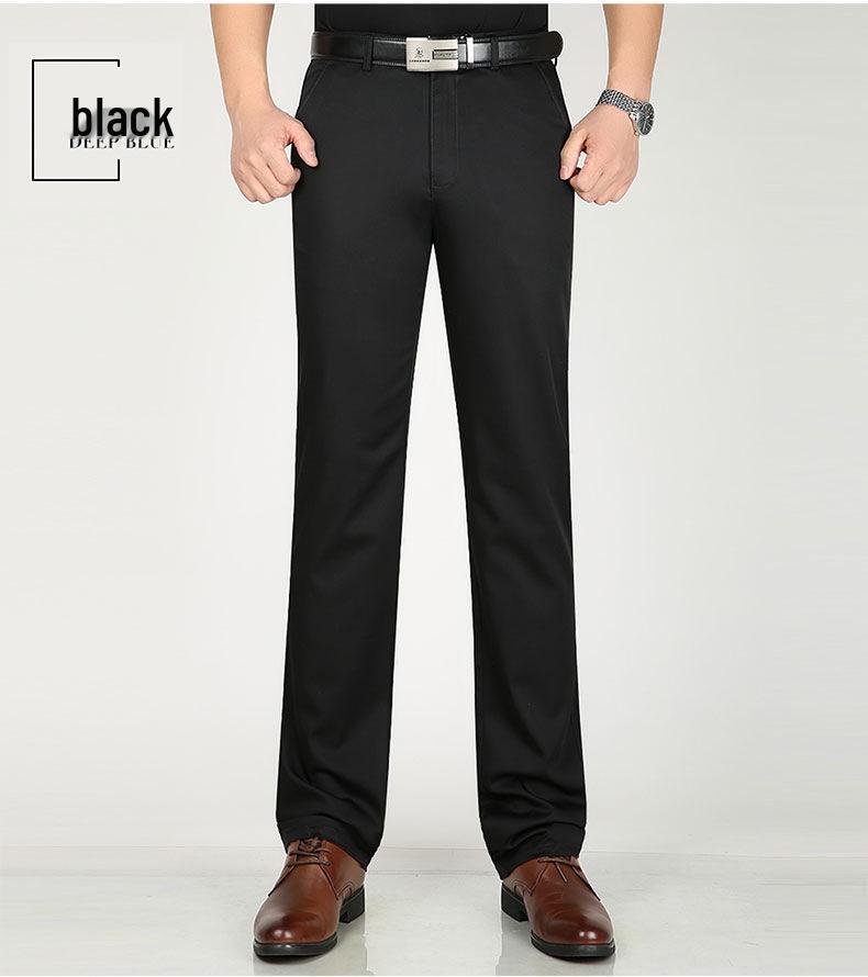 Men's Black Elastic Straight-Leg Summer Business Casual Pants