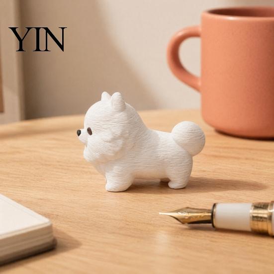 White Dog Figurine 3D Printing Ornament, Matte Texture Fluffy Figurine, Durable One-piece Molded Sculpture Mini Size Statue, for Home Office