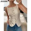 JKASHDK  Women's Fashion Casual Summer Spring Stripe Print Sleeveless Square Collar Blouses & Shirts