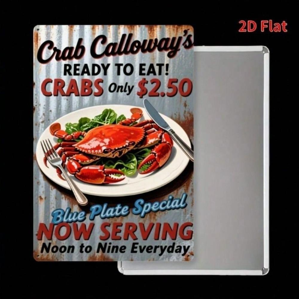 Rustic Blue Crab Metal Wall Art Vintage Tin Sign Home Decor