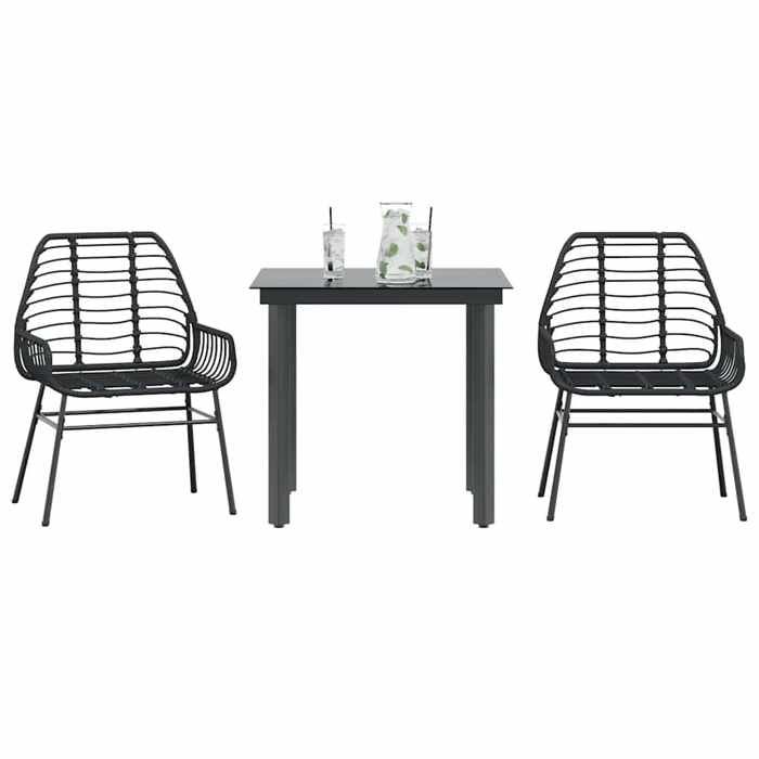 VidaXL Ensemble à manger de jardin 3 pcs noir résine tressée verre 3334534