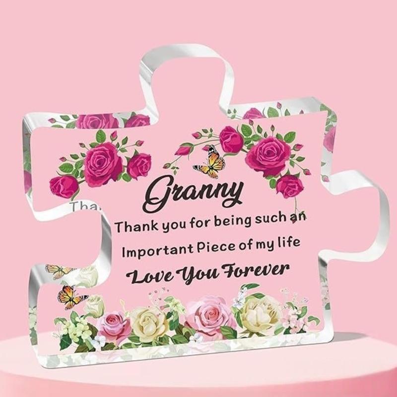Gifts for Mom Unique Mothers Day Engraved Acrylic Puzzle-Shape Plaque Desk Decoration Gift for Mom Birthday Christmas