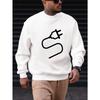 Men's White Plug Pattern Casual Crew Neck Sweatshirt.