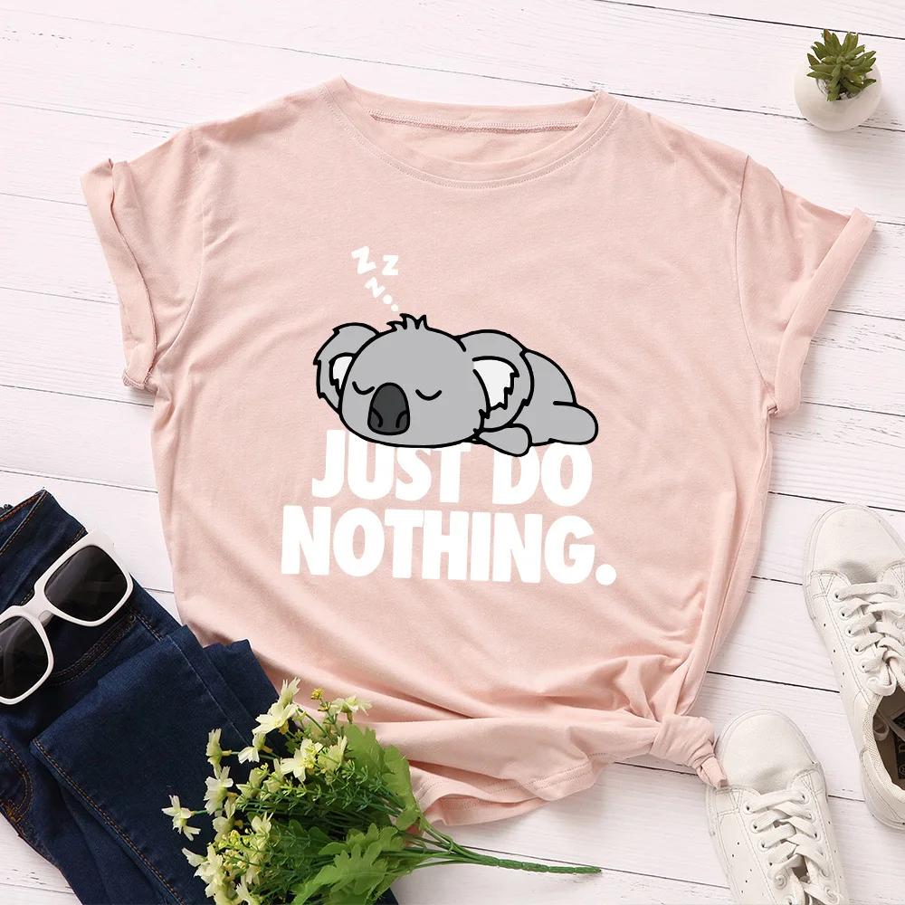 Einfach nichts tun Koala-Print Damen T-Shirt Kurzarm O-Ausschnitt Locker Damen T-Shirt Damen T-Shirt Oberteile Kleidung Camisetas Mujer