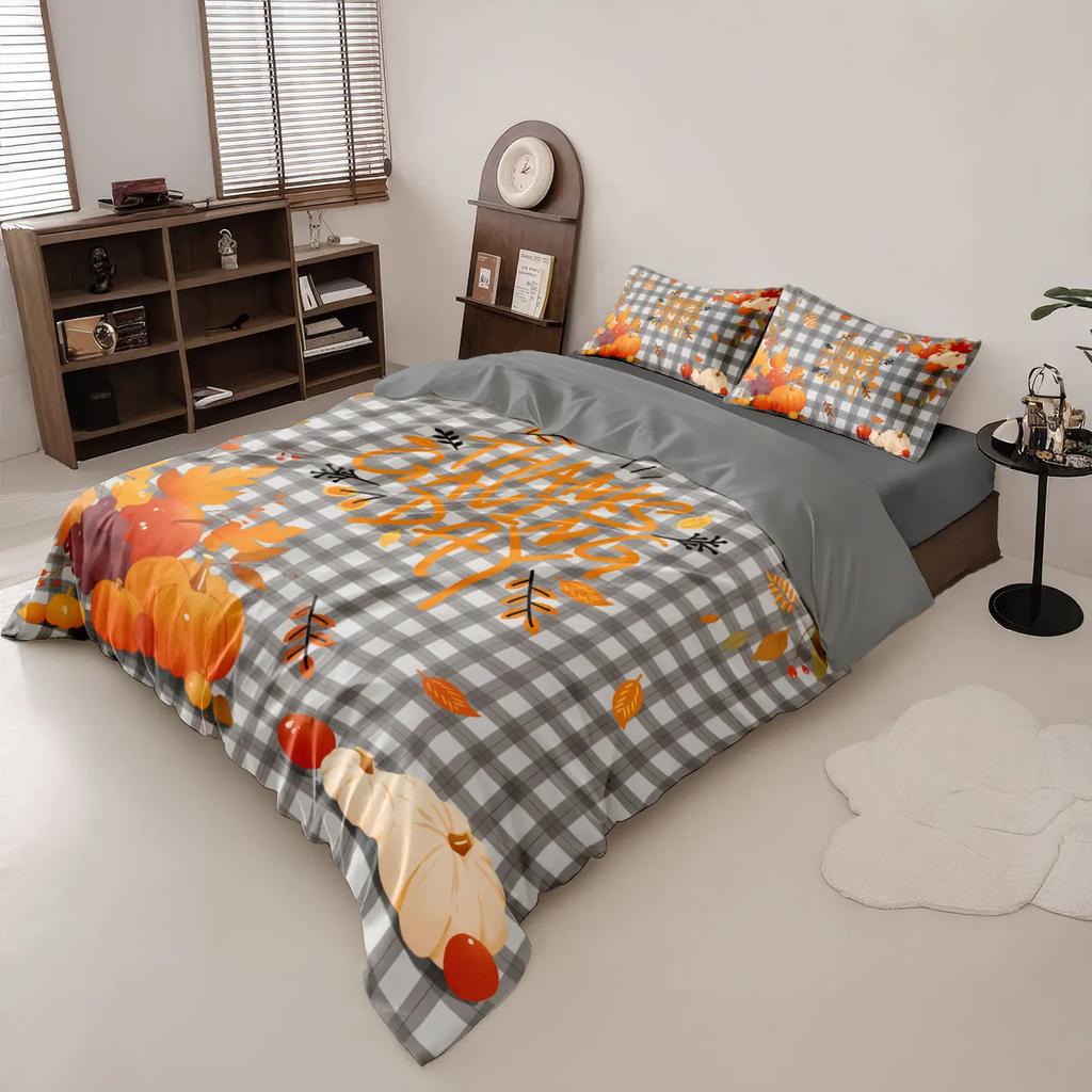 3Pcs Thanksgiving Autumn Harvest Pumpkin Print Coreles Bedding Set Multi Size Bedrooms Dormitory Soft Machine Washable
