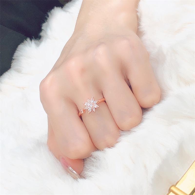 Snowflake Flower Open Ring - Unique Designer Luxury Fashion Jewelry Adjustable Open Size
