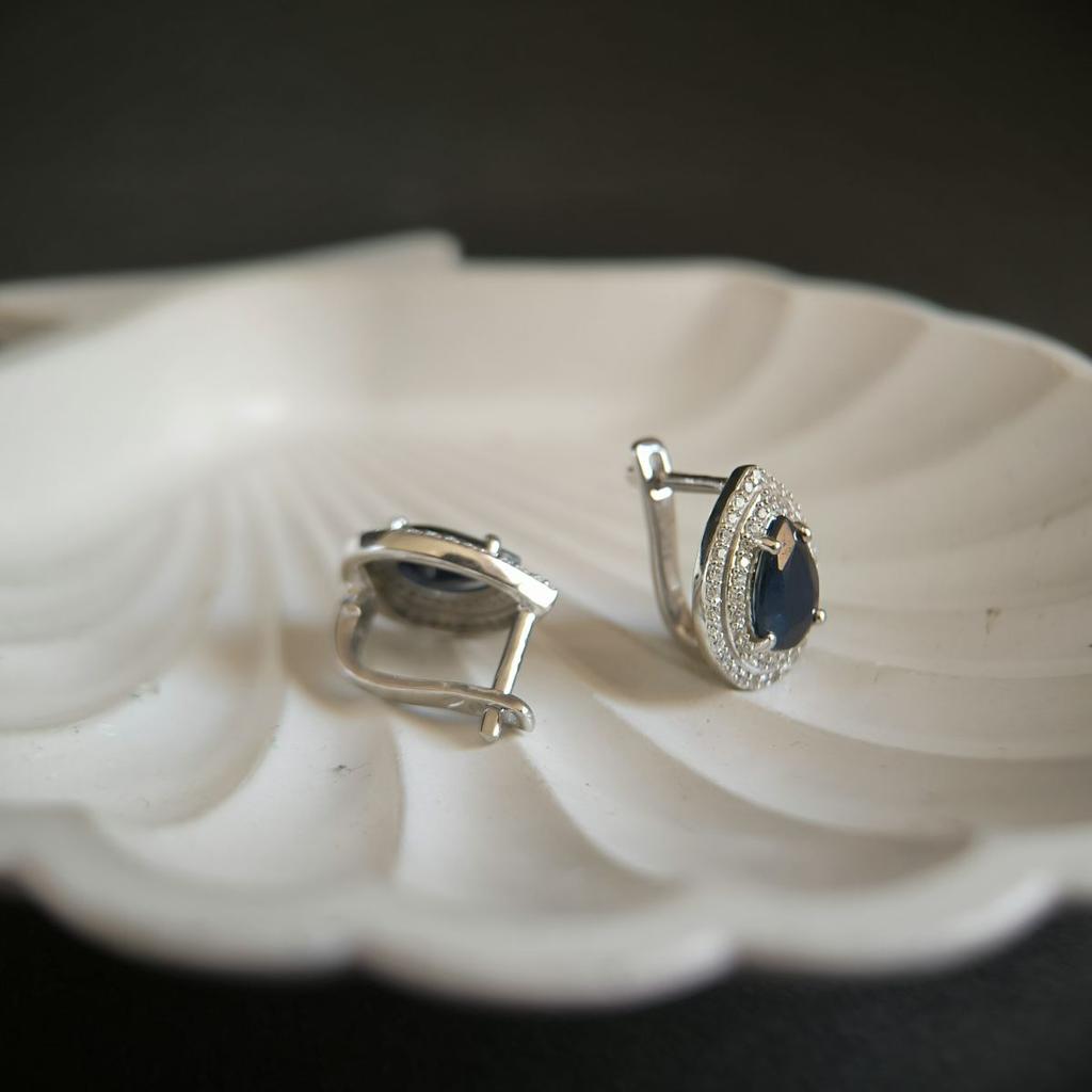 Silver Earrings with Natural Sapphire 5.764ct, Cubic Zirconia (2180326)