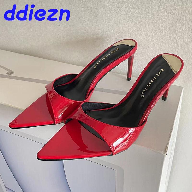 

Female Red Footwear Pumps Slides Heels Shoes For Women New In 2025 Luxury Fashion Pointed Toe Ladies Thin High Heels Shoes 35 бежевий