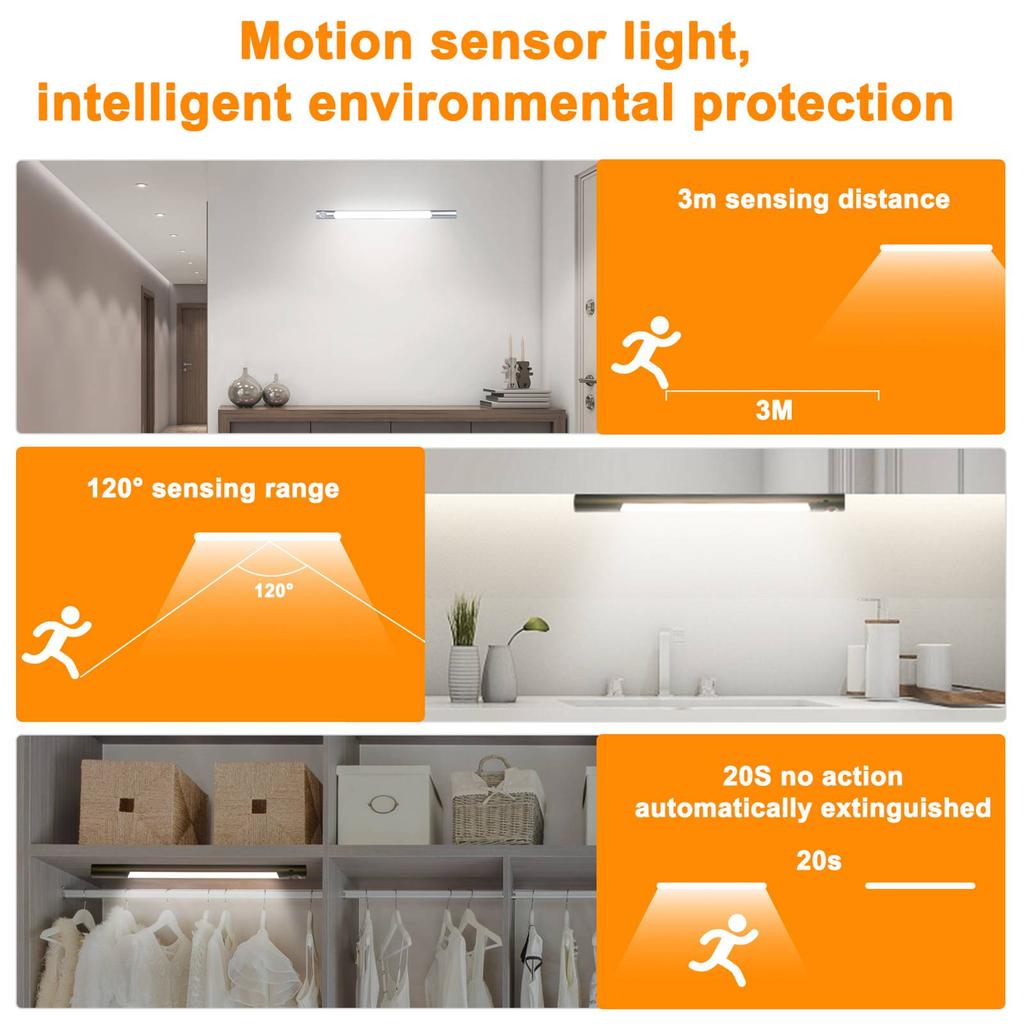 Smart Motion Sensor Cabinet Light Dimmable Wardrobe Light Under Cabinet Light 3 Color Temperatures with Rotating Sensor