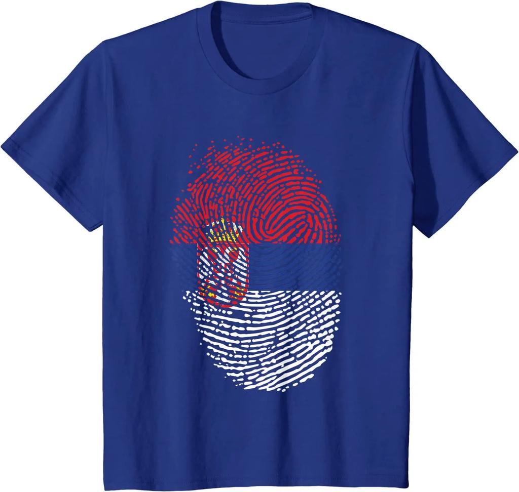 Serbian Flag Fingerprint Patriotics Serbia TShirt 100 Cotton ONeck Short Sleeve Summer Casual Mens Tshirt Size S3XL