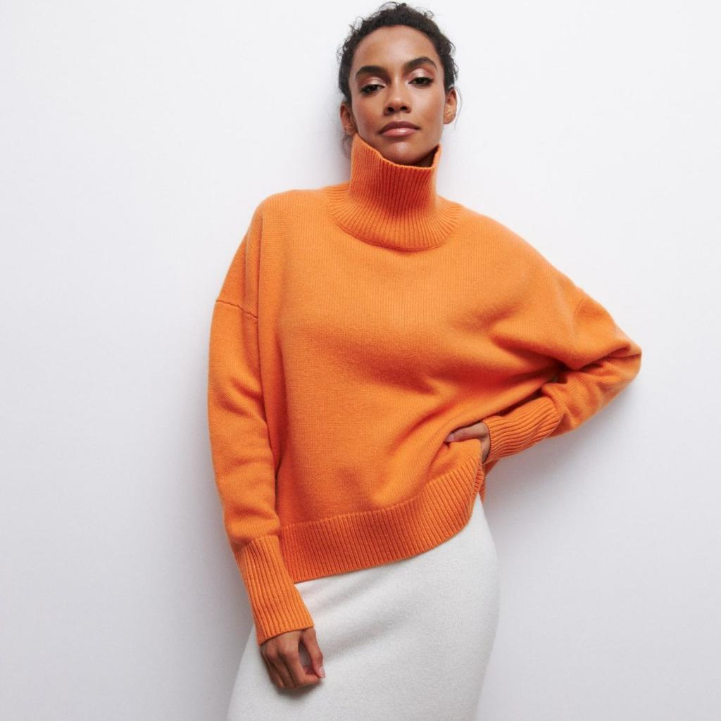 Women Autumn Winter Fashion Sweater For Ladies Loose Half High Collar Long Sleeve Solid Color Knitted Tops