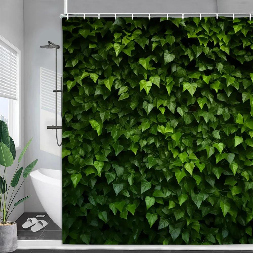 Green Vine Shower Curtain Vintage Nature Plant Flower Farm Leaf Garden Outdoor Jungle Polyester Fabric Bathroom Decor Curtain