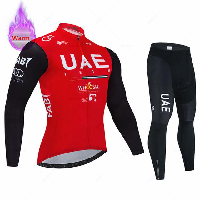 Nové Uae Zimní termofleece Cyklistický dres Set Bicicleta Outdoorové cyklistické oblečení MTB Ropa Ciclismo Bib Kalhoty Set Cyklistické oblečení