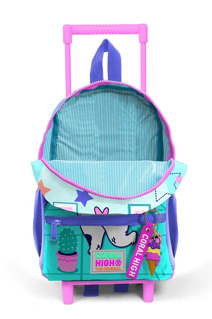 Minik Yuva Rakel-Rucksack, türkis-rosa Eiscreme-Katzenmuster, zwei Fächer, 24051