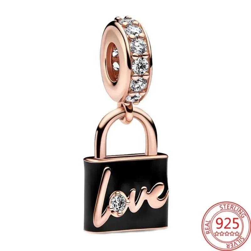 925 Silver Heart Lock Key Charm Pendant for Bracelet Jewelry DIY Gift Dangle Beads Keychain