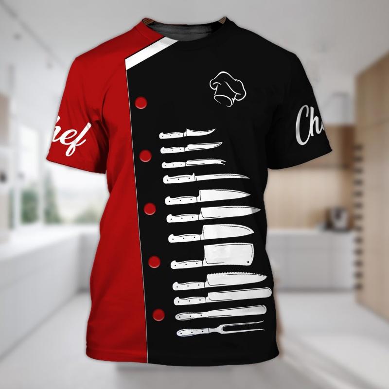 Chef Uniform Pattern T Shirt For Men Chef's Knife 3D Printed Tees Summer Harajuku Short Sleeve Loose Street Tops Sport T-shirts
