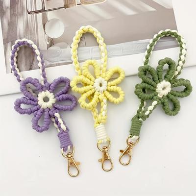 1 peça Chaveiro de Flor de Crochê Feito à Mão e Pingente para Celular Fio Colorido, Design Floral Decorativo, Organizador de Chaves Festivo Presente de Natal para Mulheres