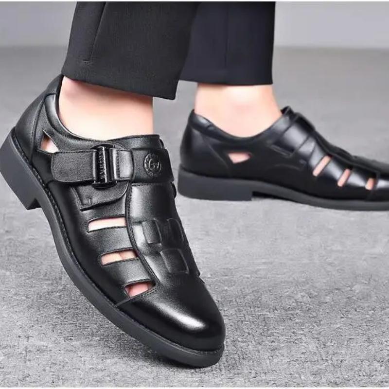 Summer Hollow Leather Shoes Men Casual Leather Sandals Breathable Hole Shoe Sandals Mens Slippers Hombre Shoes