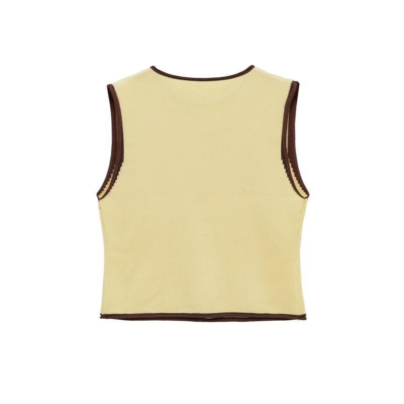 Womens Fall Sleeveless Knit Vest Slim Fit Versatile Layered Top Solid Color Round Neck Single Breasted Basic Style