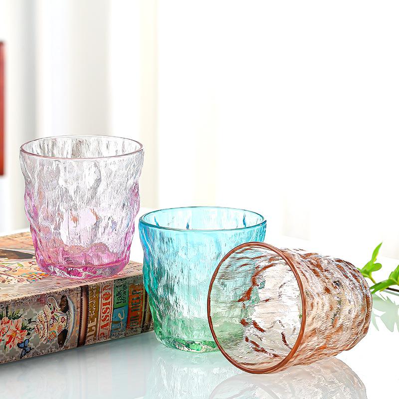 Ins Wind Ice River Pattern Glass Water Cup Nordic New High-value Red Wine Glass Juice Cup Frosted Bark Pattern Water Cup