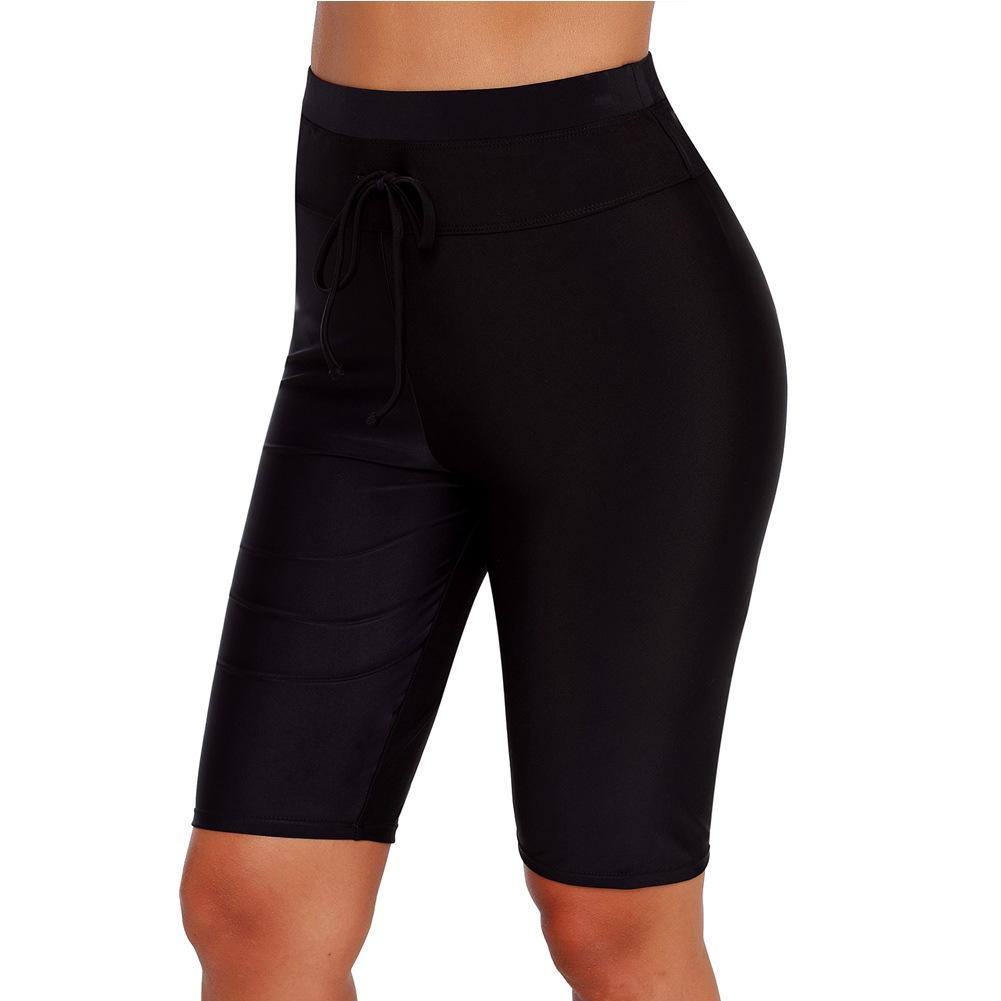 Shiying 2024 Women's Quick-Dry High-Waist Swim Trunks - European & American Style, Conservative Solid Color Boxer Briefs