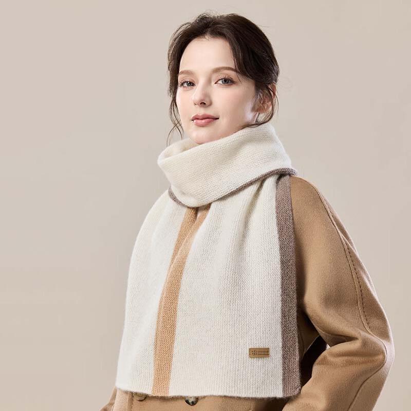 JIUMU Women's Wool Blend Color-block Knitted Scarf