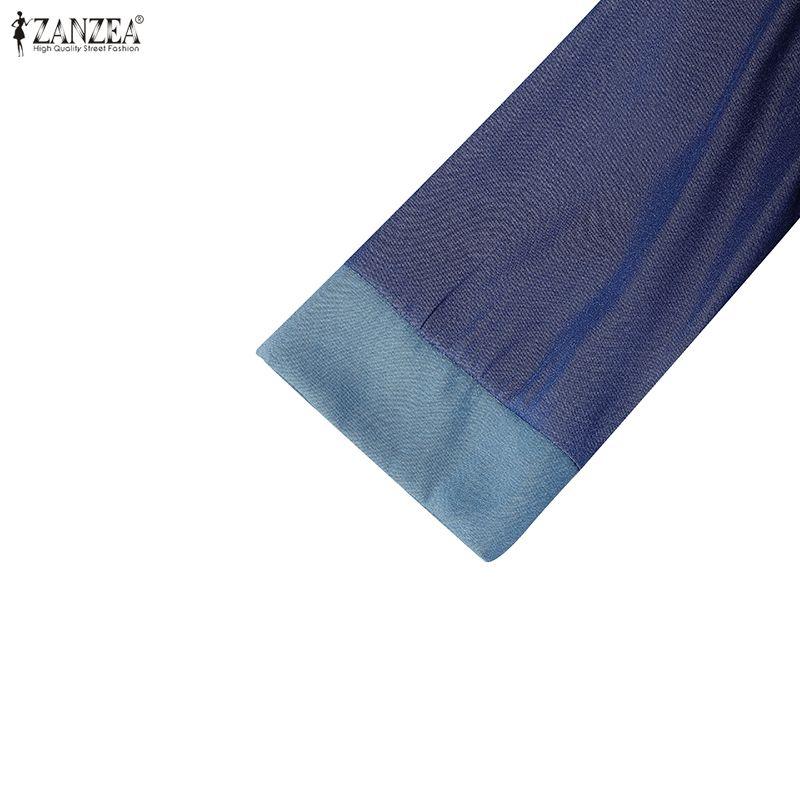 ZANZEA Dámské ležérní šaty s límečkem s volným dlouhým rukávem