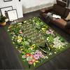 Floral Carpet with Butterflies Quote Design, Green Home Decor Rug Suitable for Use As an Anti-slip for Living Room Bedroom Sofas