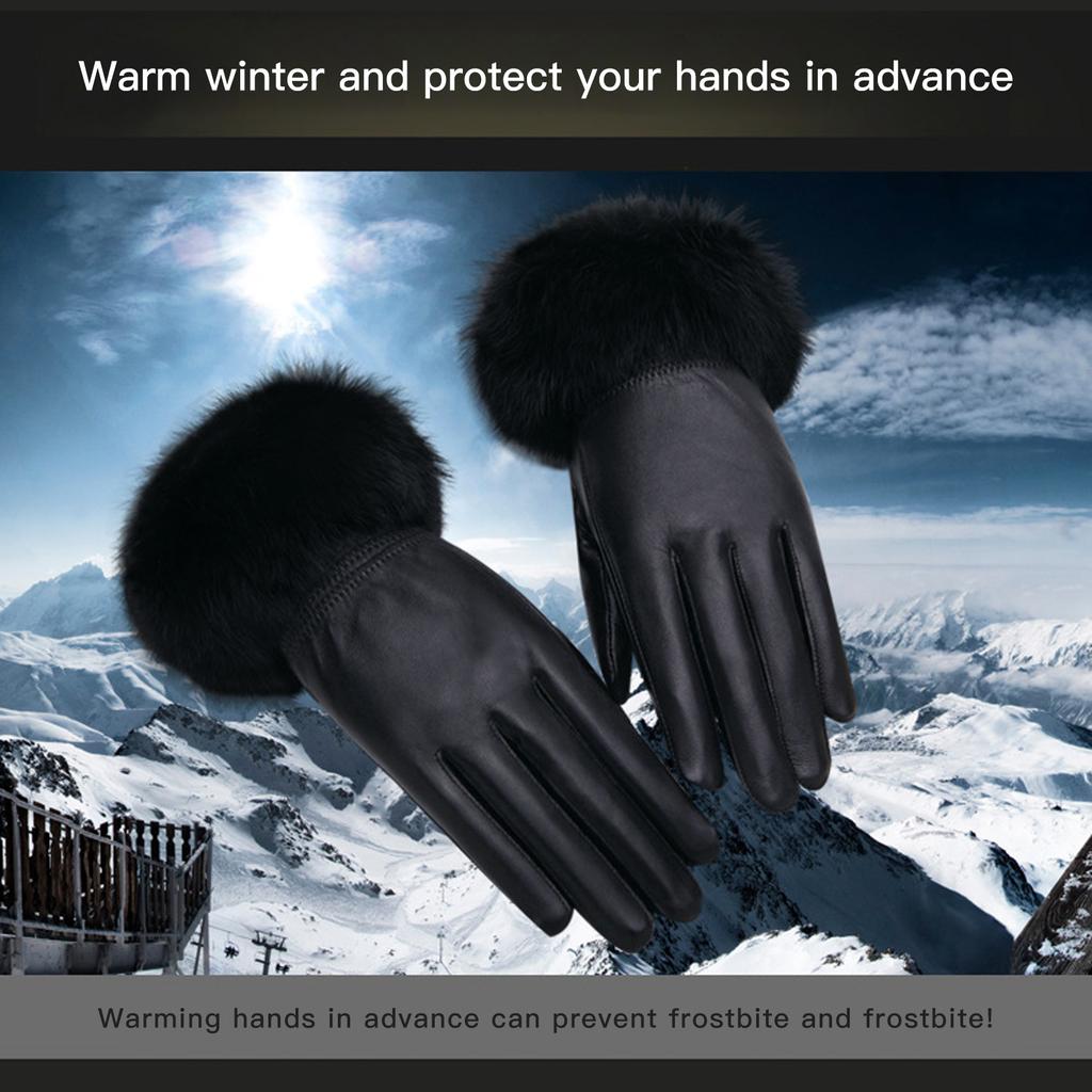 1 Pair Women Leather Gloves Wind Proof Winter Gloves for Outdoor Driving Running Biking