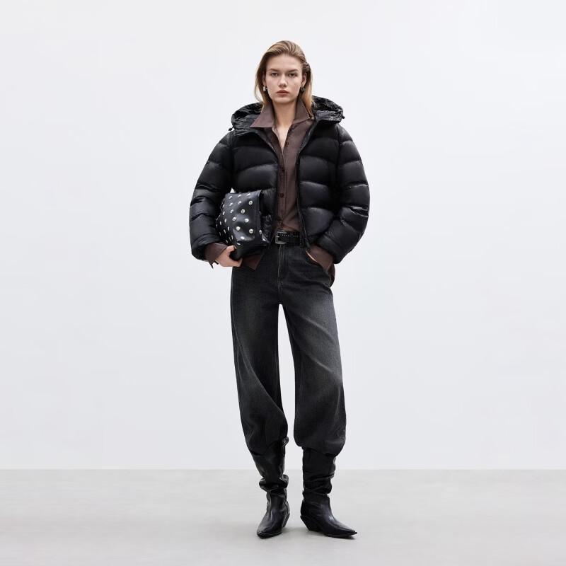 ONLY Women's 90% White Duck Down Modern Ribbed Hooded Puffer Jacket