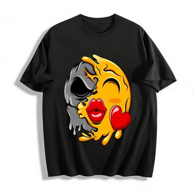 Schmelzender Schädel Herz Druck Trendiges Kurzarm-T-Shirt für Paare Reines Baumwoll-T-Shirt