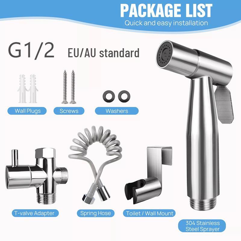 Women's Bidet Sprayer Set: High-Pressure Booster Faucet, Shower Head, and 304 Stainless Steel Toilet Splitter.
