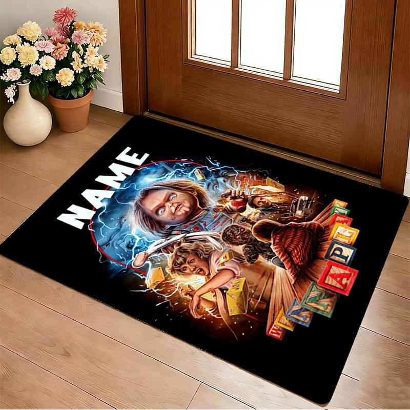 Personalized Name Horror Doll Living Room Non-Slip Area Rug Soft Carpet for Bedroom Playroom Sofa Office Home Decor Doormat