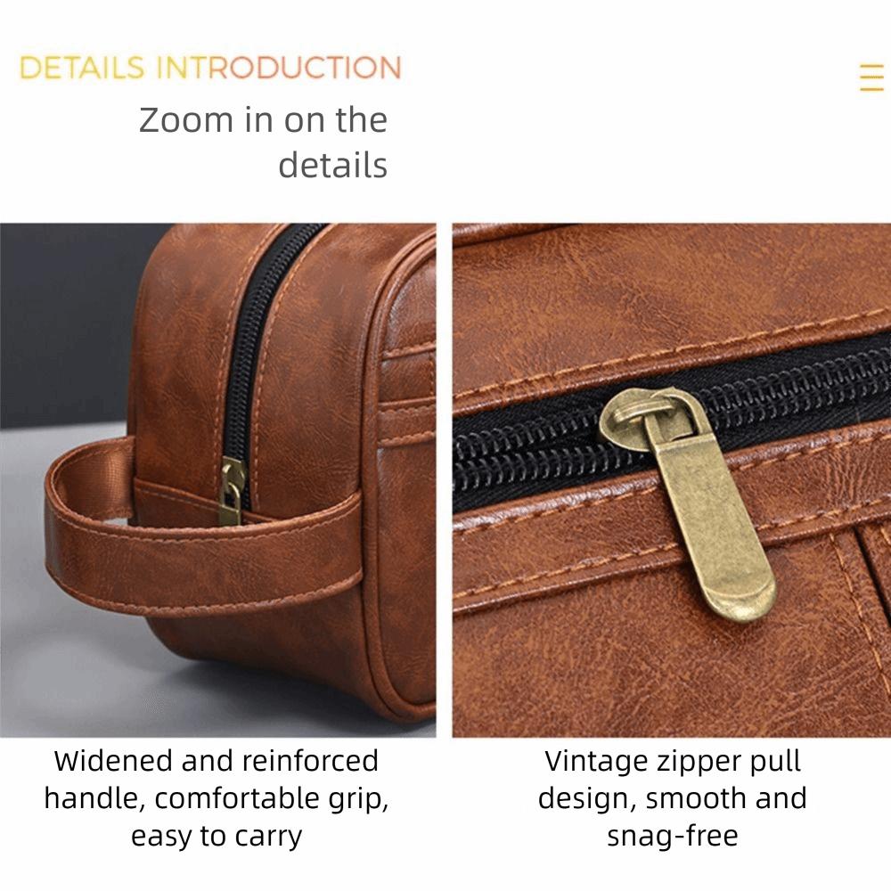 Multi Pocket Cosmetic Storage Bag Retro Travel Toiletry Bag Men Leather Wash Bag  Business Trips