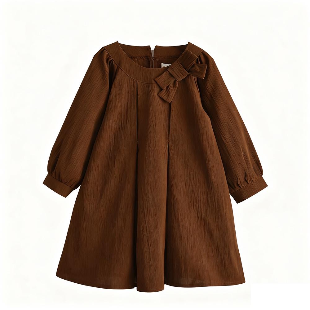 Japanese Mori-kei Bowknot Loose Autumn Dress – Versatile, Comfortable, Simple Skirt for Girls
