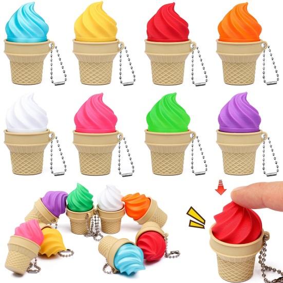 Ice Cream Cone Fidget Keychain 3D Printed Stress Relief Toy with Mechanical Keyboard Clicker Portable Decompression Gadget for Backpack Bag Keys Fun