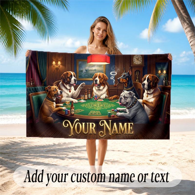 Dog Theme Soft Beach Towel Personalized Custom Name Text Towel Portable for Beach Pool Travel