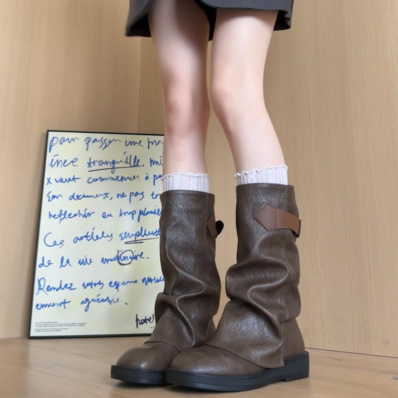 2025 Autumn New Niche Retro Square Heel Medium and High Boots Western Cowboy Pile Boots Martin Boots Martin Boots Women