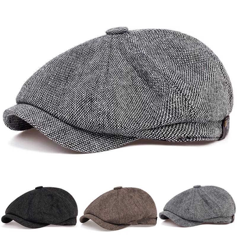 

Men Casual Newsboy Hat Peaky Spring Autumn Diamond Check Retro Beret Hat Casual Hats Octagonal Cap Hip Hop Berets One Size коричневий