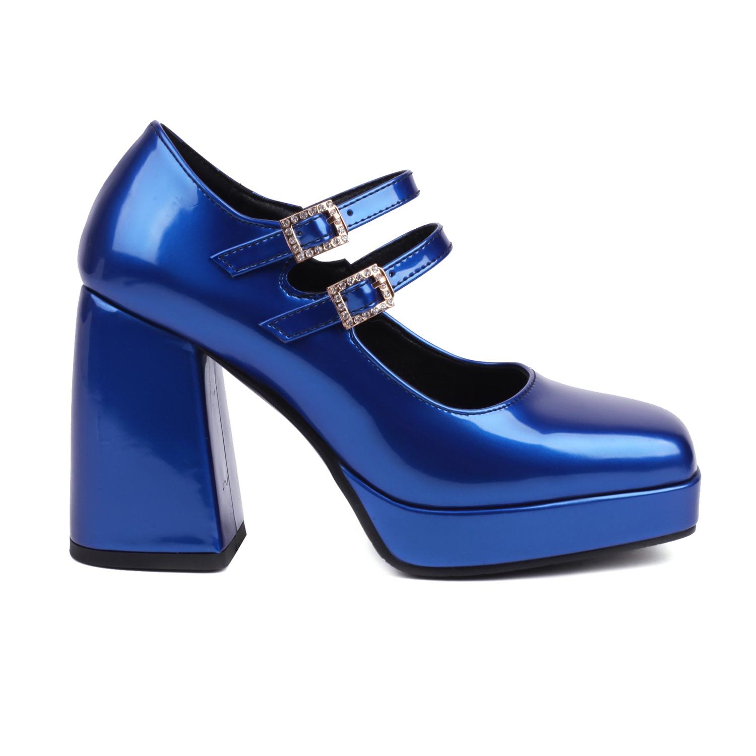 

8. Женские туфли на высоком каблуке, однотонные, простые, непромокаемые, на платформе, на толстом каблуке, с неглубоким носком, туфли большого размера, обувь для четырех сезонов 38 синий